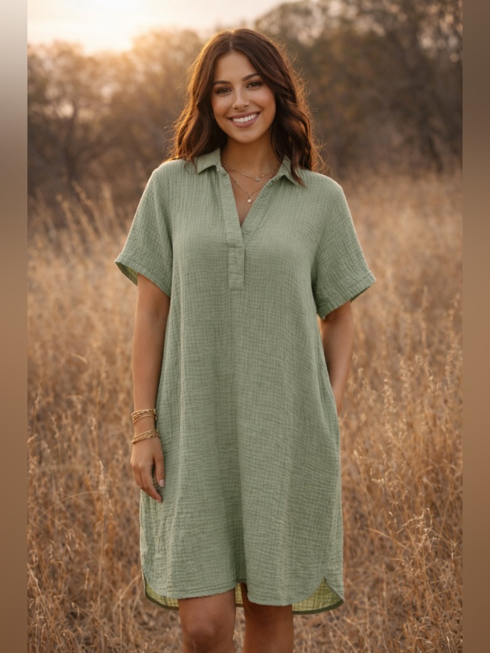 Mint Green Textured Gauze Casual Dress